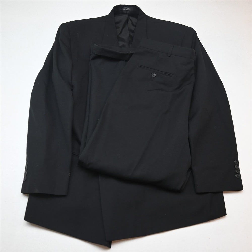 Vtg Mens Double Breasted 44R 34x30 Black Wool Mens Jacket Pants Suit